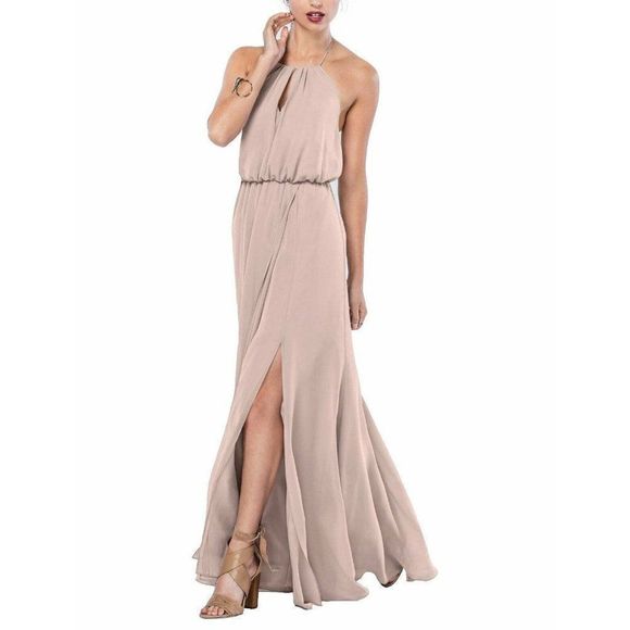 Wtoo 307 Size 6 Rose Bridesmaid Wedding Dress gown maxi chiffon halter 5670 - Picture 1 of 8